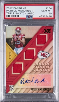 2017 Panini XR #164 Patrick Mahomes Signed Triple Swatch Rookie Card (#17/25) - PSA GEM MT 10 "1 of 1!"